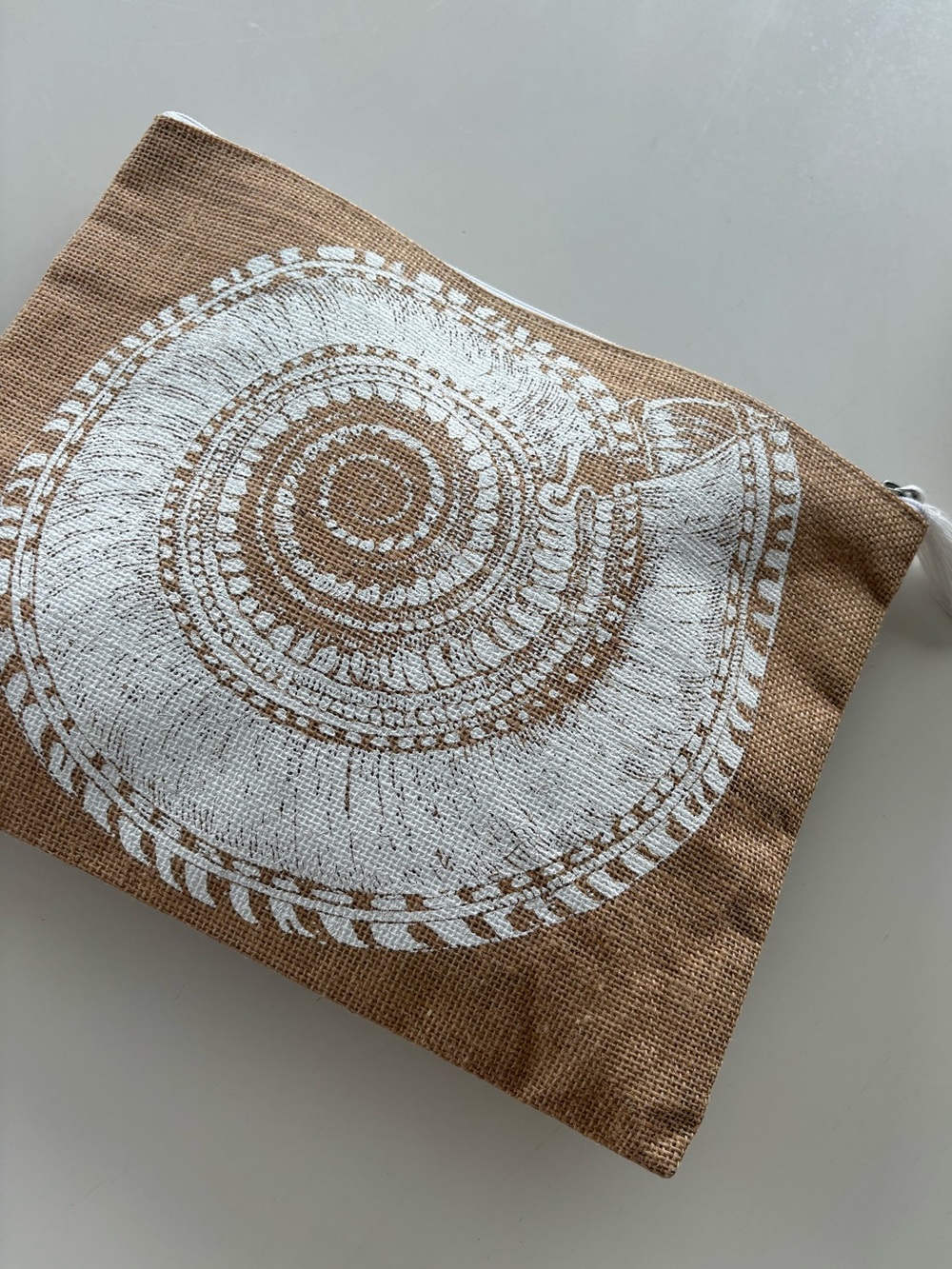 Mud Pie Jute Zipper Clutch/Pouch with White Silkscreened Shell